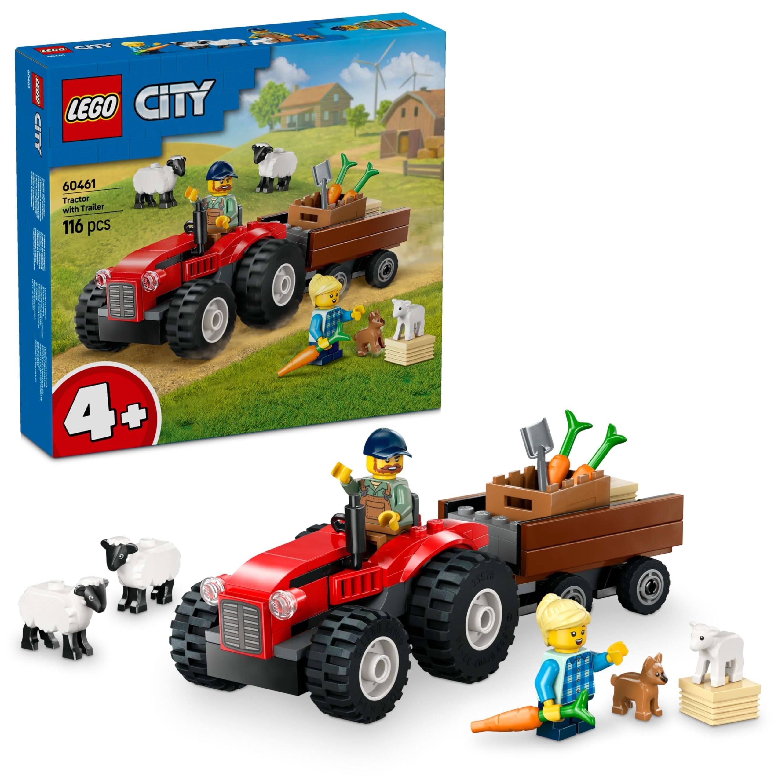 60461 City Red Farm Tractor with Trailer & Sheep