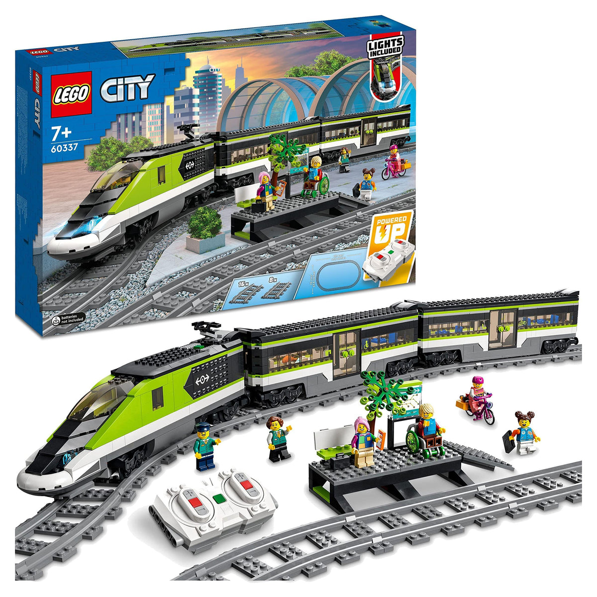 60337 City Express Passenger Train Set, Remote Controlled Toy, Gifts for Kids, Boys & Girls with Working Headlights, 2 Coaches and 24 Track Pieces